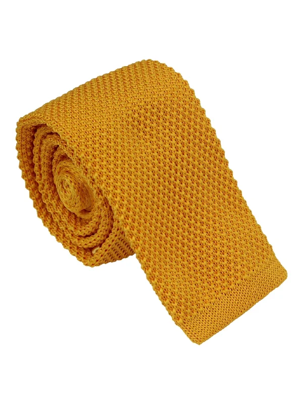 Unique men's necktie for special events-PLAIN YELLOW KNITTED TIE