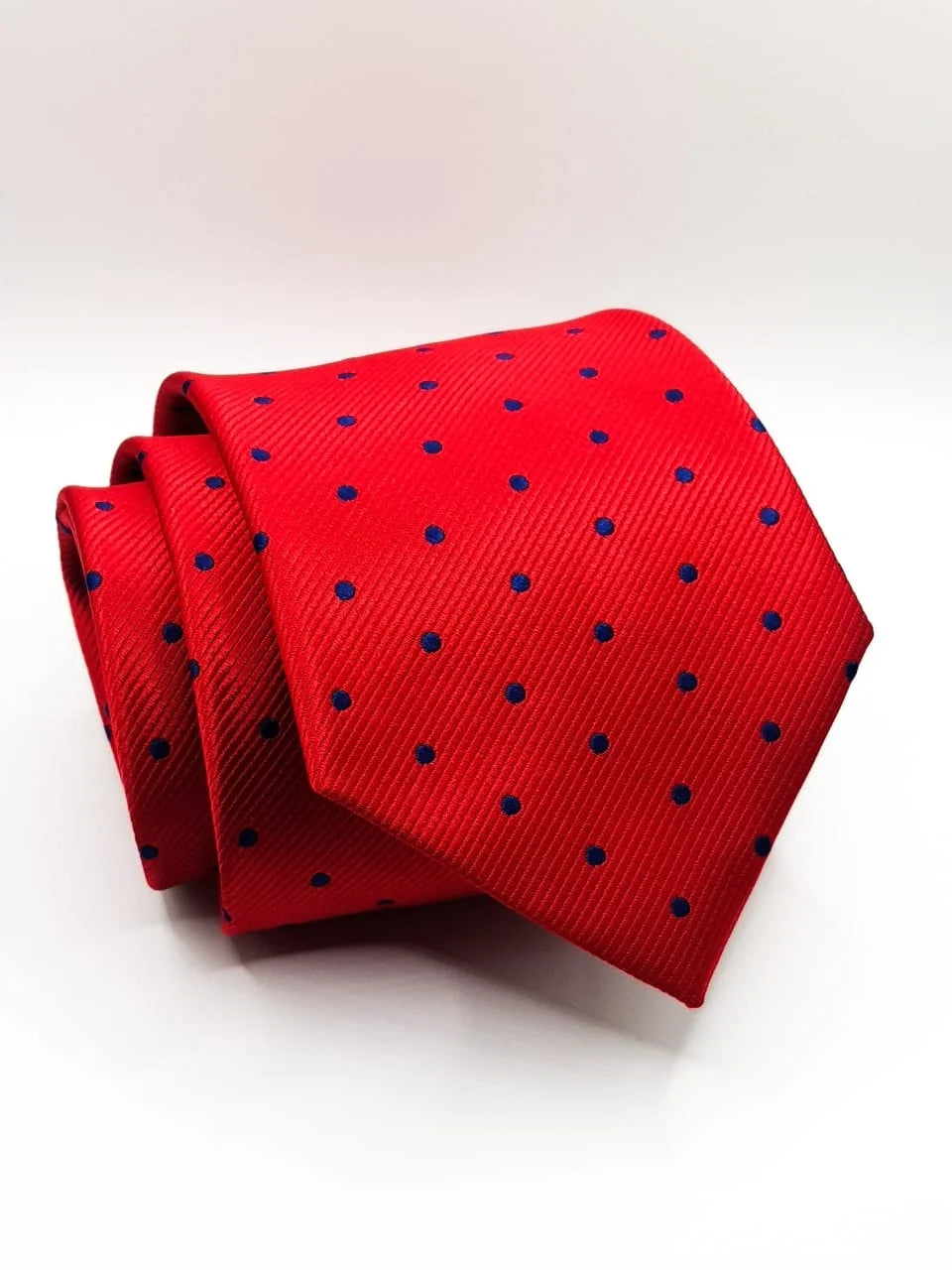 Men's tie for office wear-Polka Dot Red Tie With Pocket Square