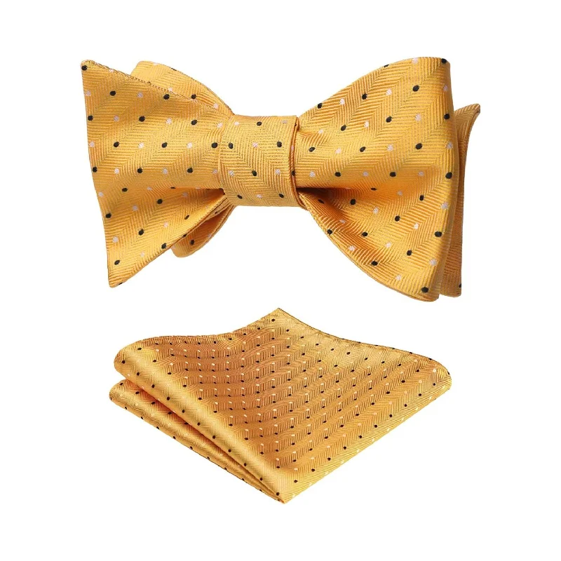 Men's solid color silk tie-Polka Dots Bow Tie & Pocket Square - A-YELLOW