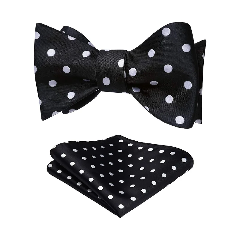 Men's necktie for evening attire-Polka Dots Bow Tie & Pocket Square - C-BLACK/WHITE