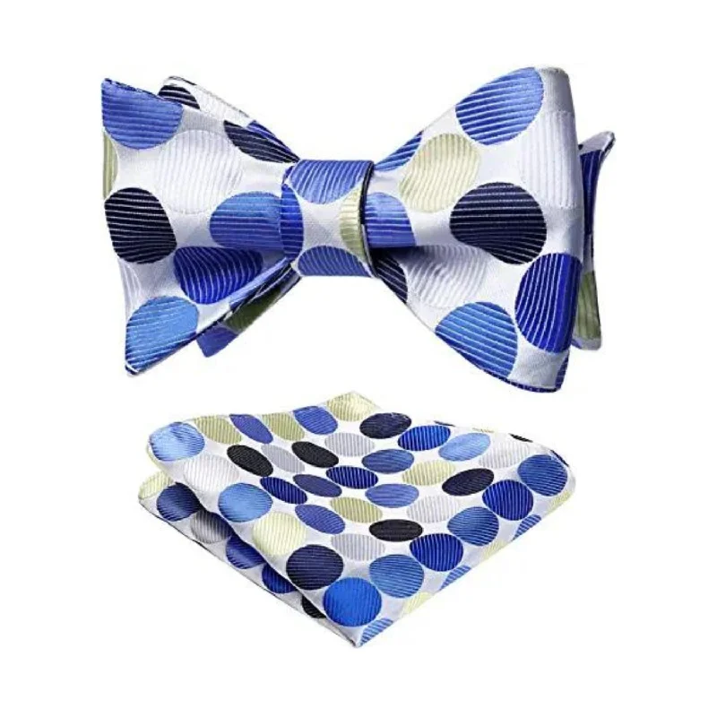 Men's plaid tie-Polka Dots Bow Tie & Pocket Square Sets - E-BLUE/BEIGE