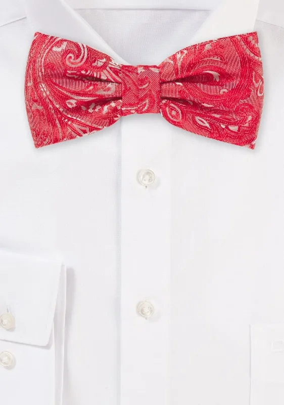 Men's tie for office parties-Poppy Red Proper Paisley Bowtie