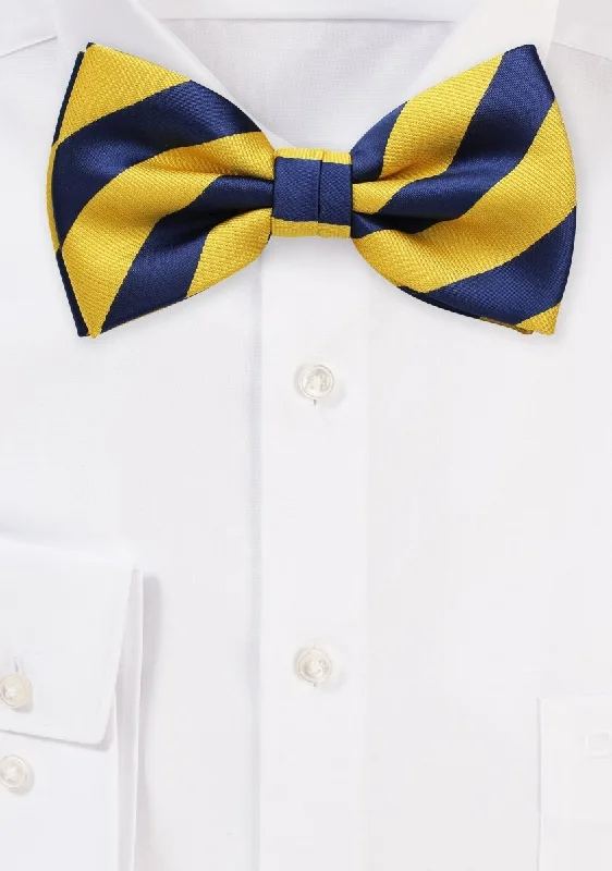 Men's necktie for fashion events-Preppy Yellow Repp&Regimental Striped Bowtie