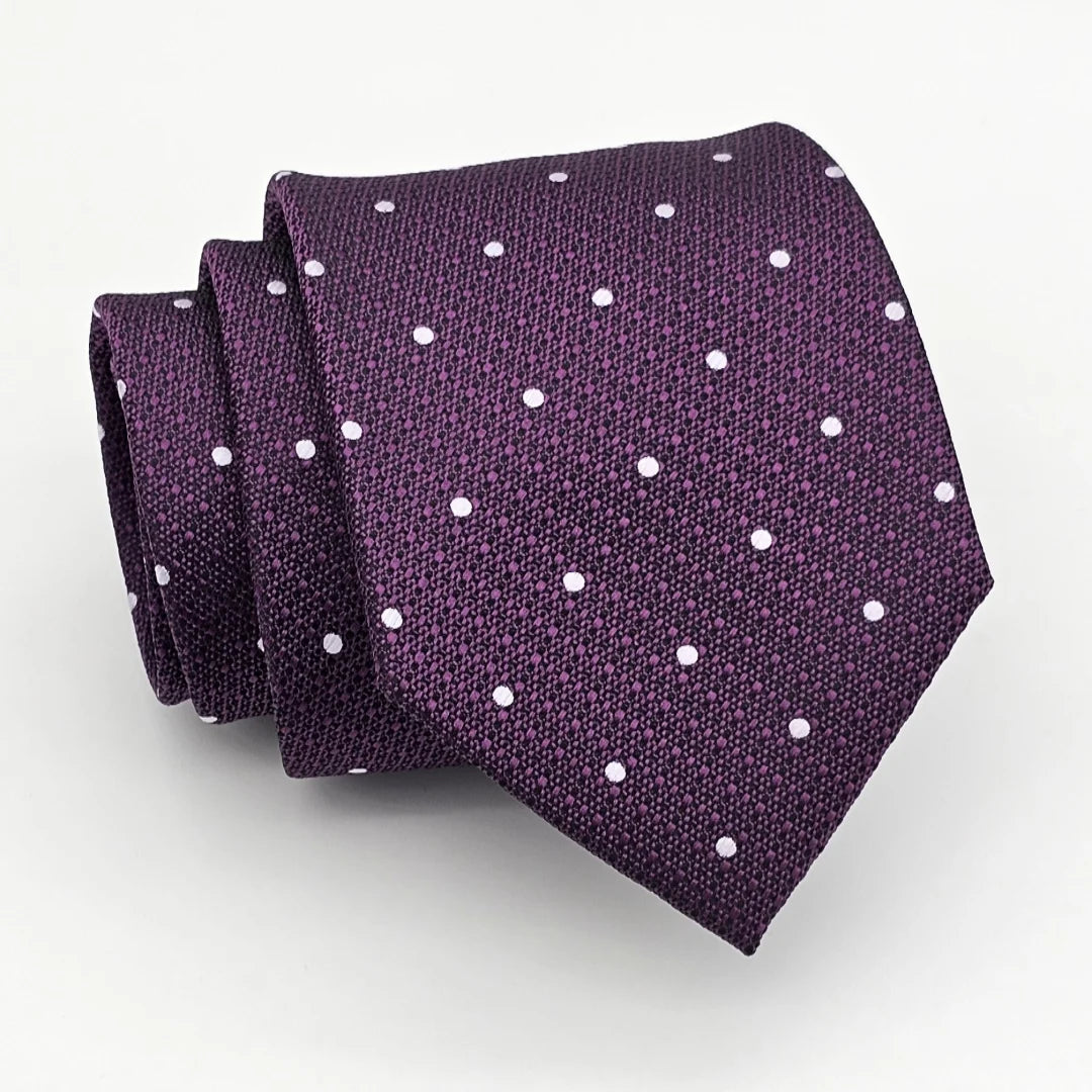 Custom men's necktie-Purple on White Dot Tie with Pocket Square