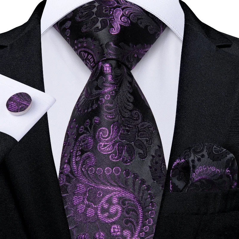 Men's tie with minimalistic pattern-Purple Paisley Silk Ties Necktie