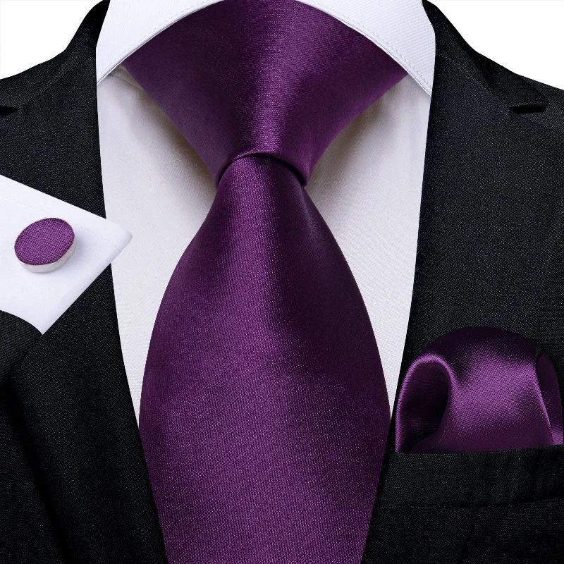 Men's solid color necktie-Purple Solid Men's Tie Pocket Square Handkerchief Set