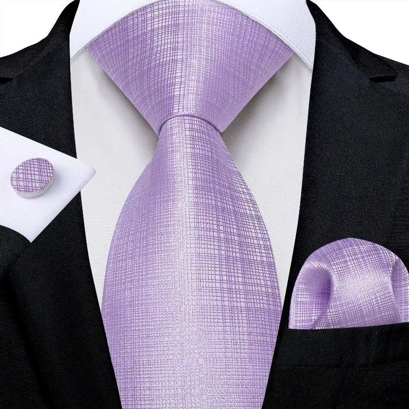 Best men's tie for casual Friday-Purple Striped Solid Men's Tie Pocket Square Handkerchief Set