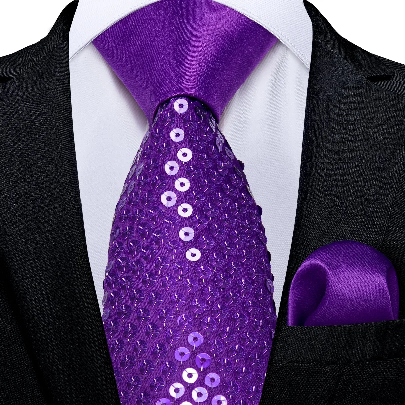 Cool design men's tie-Purple Unisex Sparkling Sequin Tie Men's Women's Stage Show Sequin Tie