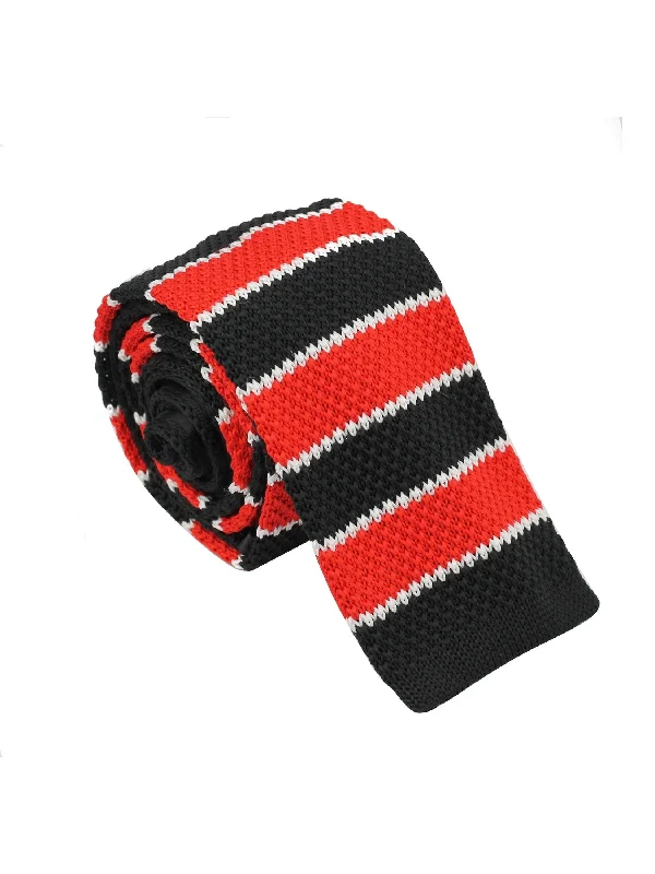 Men's tie for high-end occasions-RED & BLACK STRIPED KNITTED TIE