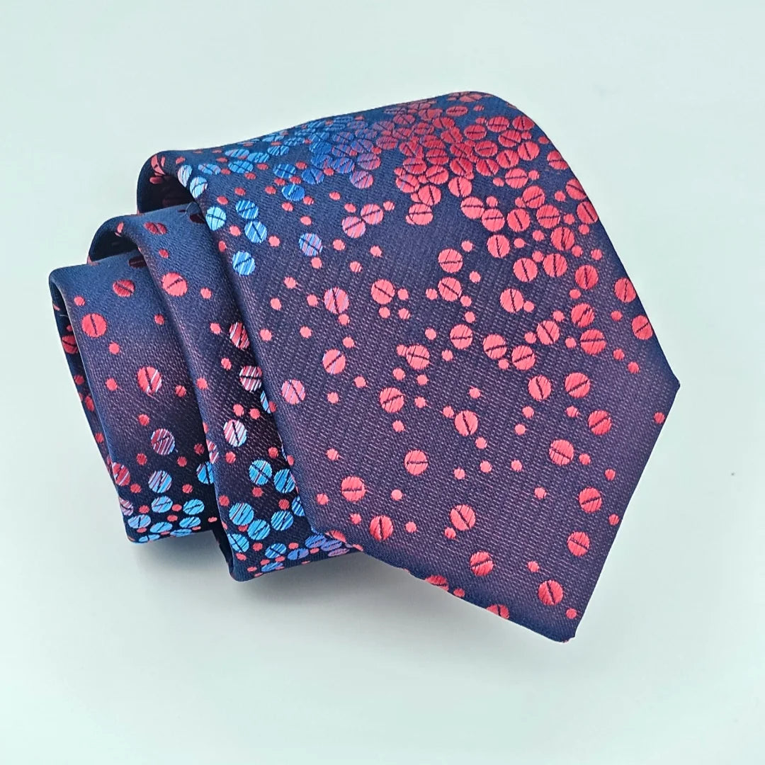 Men's slim tie-Red Blue Multi Tie with Pocket Square