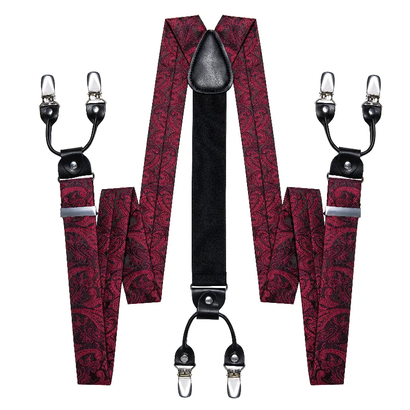 Men's unique tie for casual outfits-Red Floral Brace Clip-on Men's Suspender with Bow Tie Set