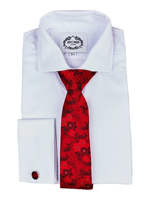 Classic men's tie for office wear-RED FLORAL FOLIAGE PRINT NECK TIE SET