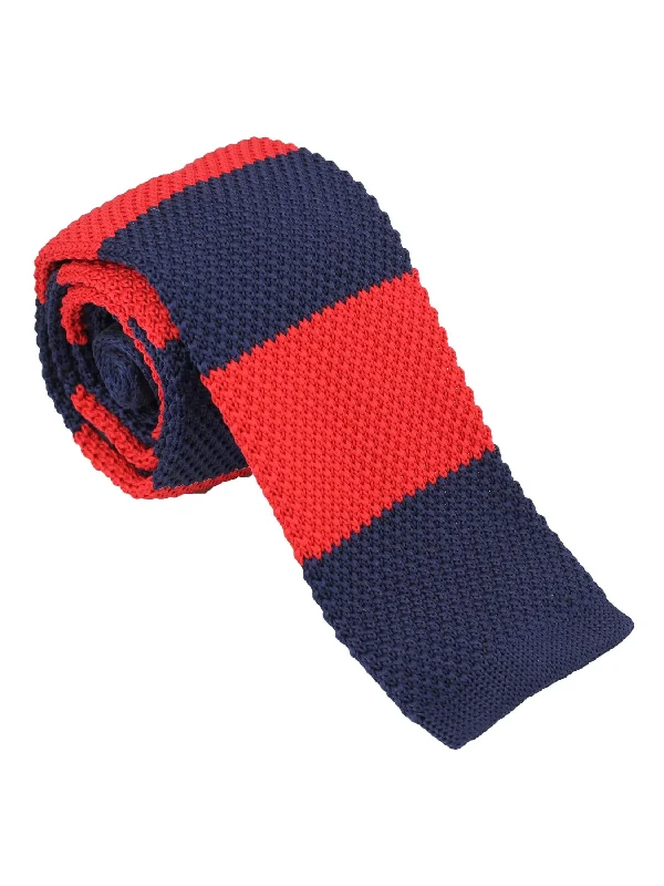 Men's classic necktie for office work-RED NAVY STRIPED KNITTED TIE