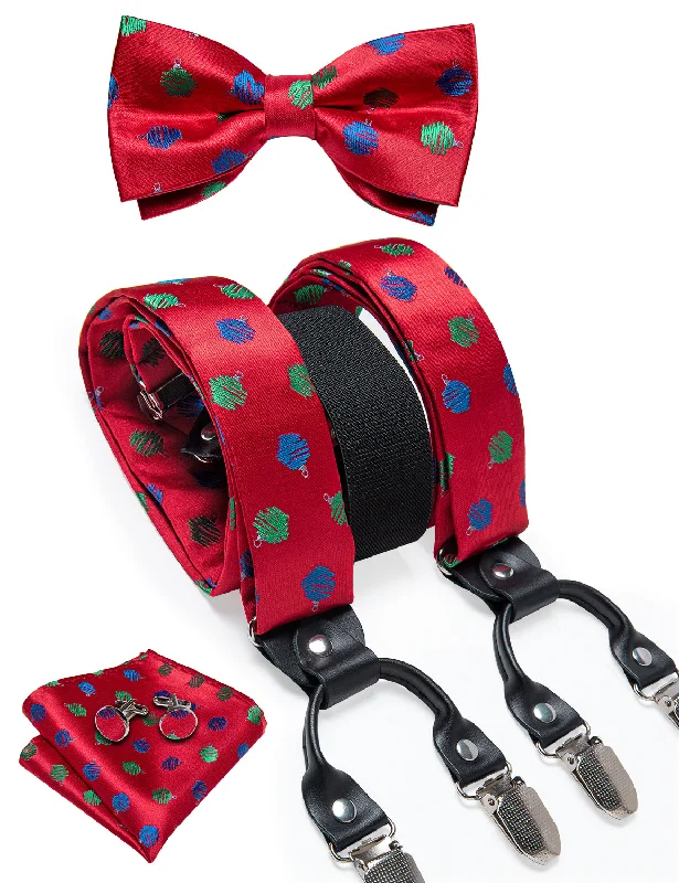 Men's tie for casual gatherings-Red Polka Dots Brace Clip-on Men's Suspender with Bow Tie Set