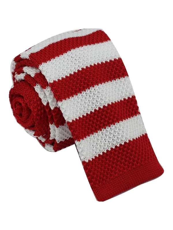 Best necktie for formal wear-RED & WHITE STRIPED KNITTED TIE