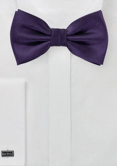 Popular men's tie designs-Regency Purple Herringbone Bowtie