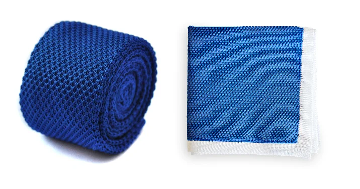 Best men's tie for church events-Royal Blue Knitted Tie with Matching Pocket Square