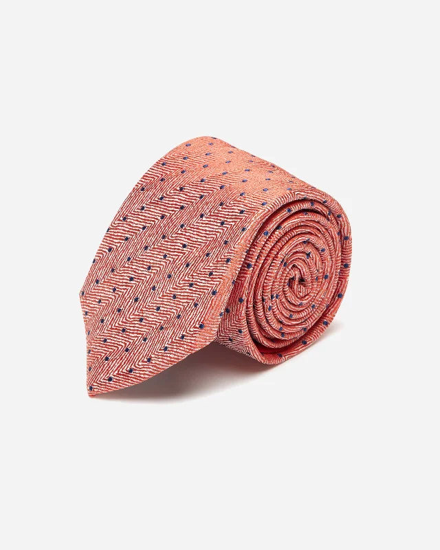 High-quality silk necktie for men-Salmon Herringbone with Dot Silk Tie