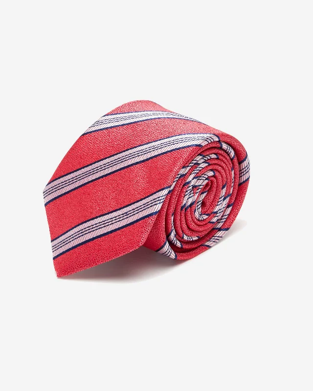 Casual office men's tie-Salmon with Navy Stripe Silk Tie