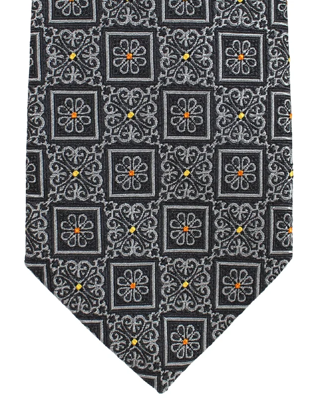 Men's tie for board meetings-Sartorio Sevenfold Tie Gray Medallions Design