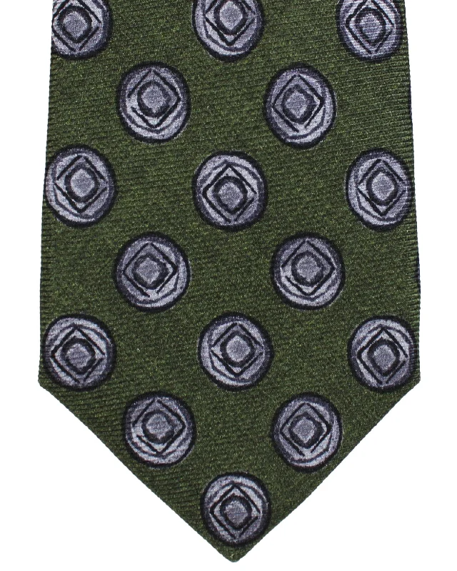 Classic necktie for men-Sartorio Napoli Sevenfold Tie Green Purple Geometric SALE