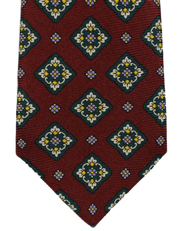 Men's high-end necktie-Sartorio Sevenfold Tie Classic Maroon Medallions - Narrow Cut SALE