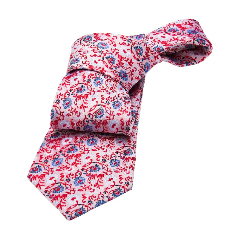 Affordable silk necktie for men-Shanghai Floral Silk Tie, Cream / Blue / Red