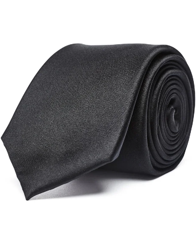 Men's tie with a chic modern pattern-Solid Black Silk Tie