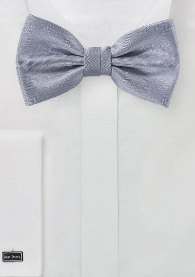 Men's bold striped tie-Silver Herringbone Bowtie