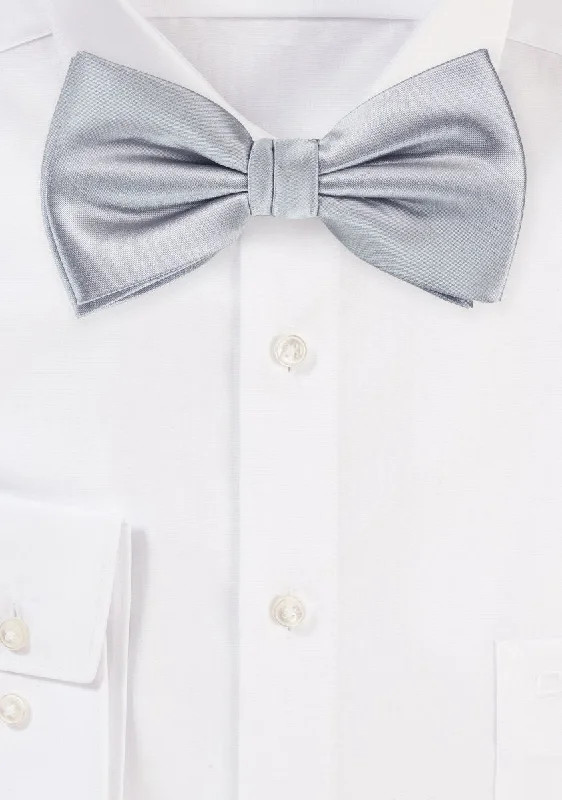 Men's satin tie-Silver Solid Bowtie