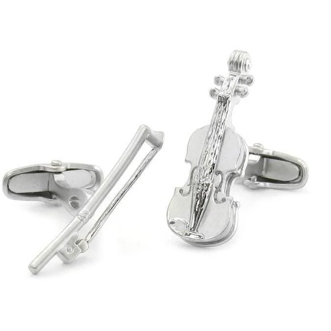 Soft men's silk tie-Silver Violin and Bow Cufflinks