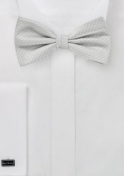 Men's tie for a formal interview-Silver Pin Dot Bowtie