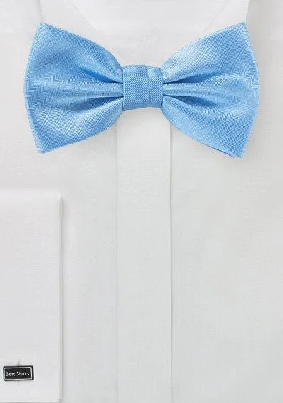 Men's tie for family gatherings-Sky Blue Herringbone Bowtie