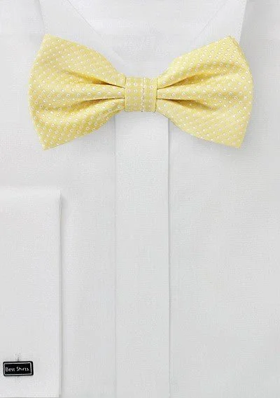 Men's tie for formal attire-Soft Yellow Pin Dot Bowtie