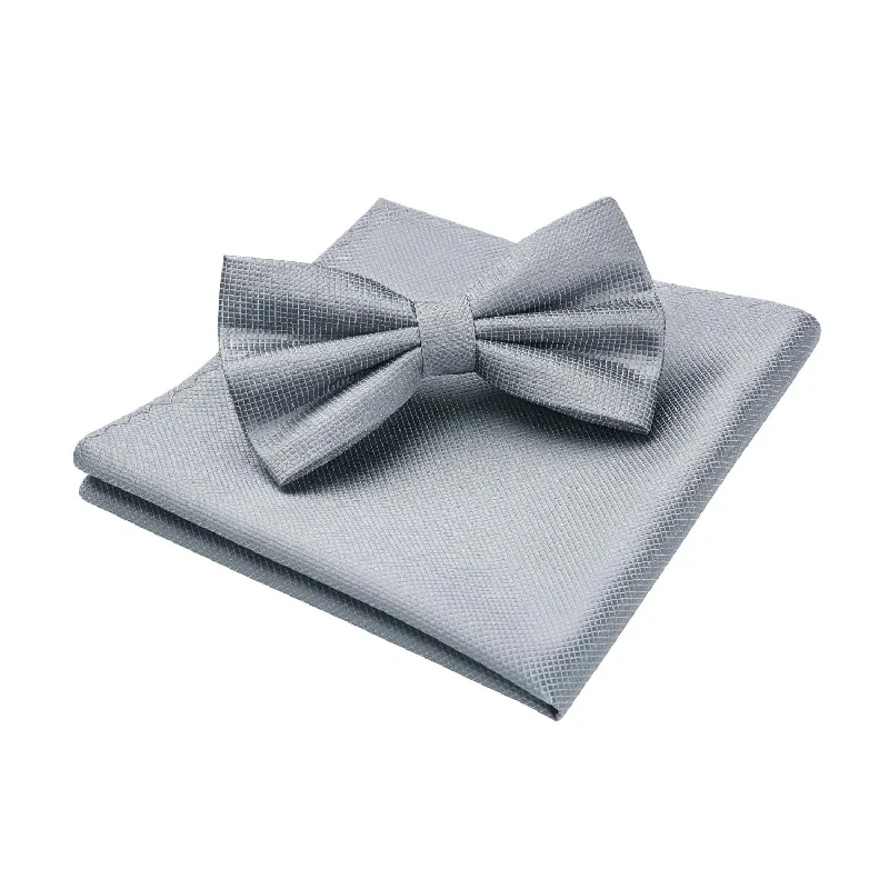 Men's unique tie for casual outfits-Solid Pre-Tied Bow Tie & Pocket Square - G-GREY