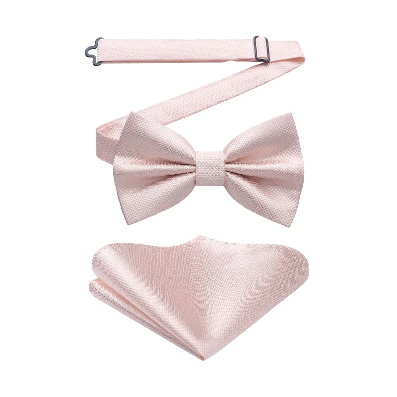 Men's tie for luxury events-Solid Pre-Tied Bow Tie & Pocket Square - K-LIGHT PINK