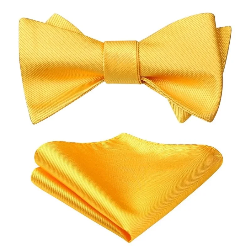 Men's tie with fine lines-Solid Pre-Tied Bow Tie & Pocket Square - L1-YELLOW