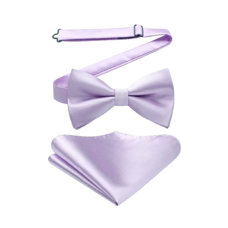 Men's tie for a corporate look-Solid Pre-Tied Bow Tie & Pocket Square - P-LIGHT PURPLE