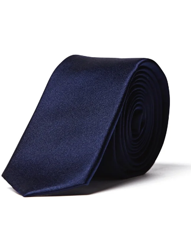 Classic men's tie with subtle texture-Solid Navy Silk Tie