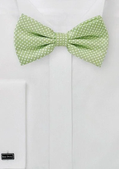 Men's tie for holiday parties-Spring Green Pin Dot Bowtie