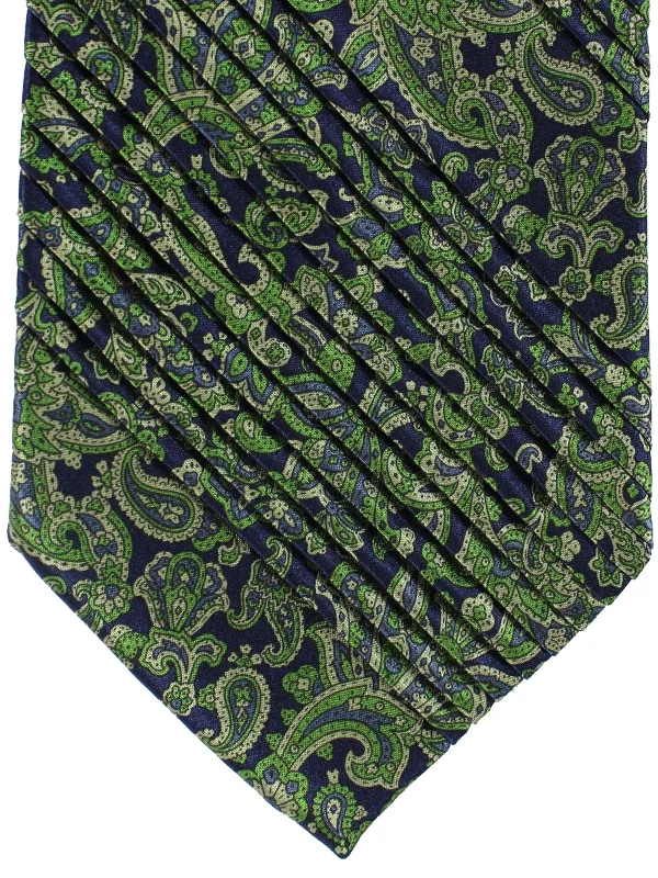 Men's striped necktie for business-Stefano Ricci Pleated Silk Tie Dark Blue Dark Green Paisley