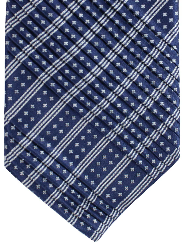 Men's printed ties-Stefano Ricci Pleated Silk Tie Dark Blue Gray Silver Stripes