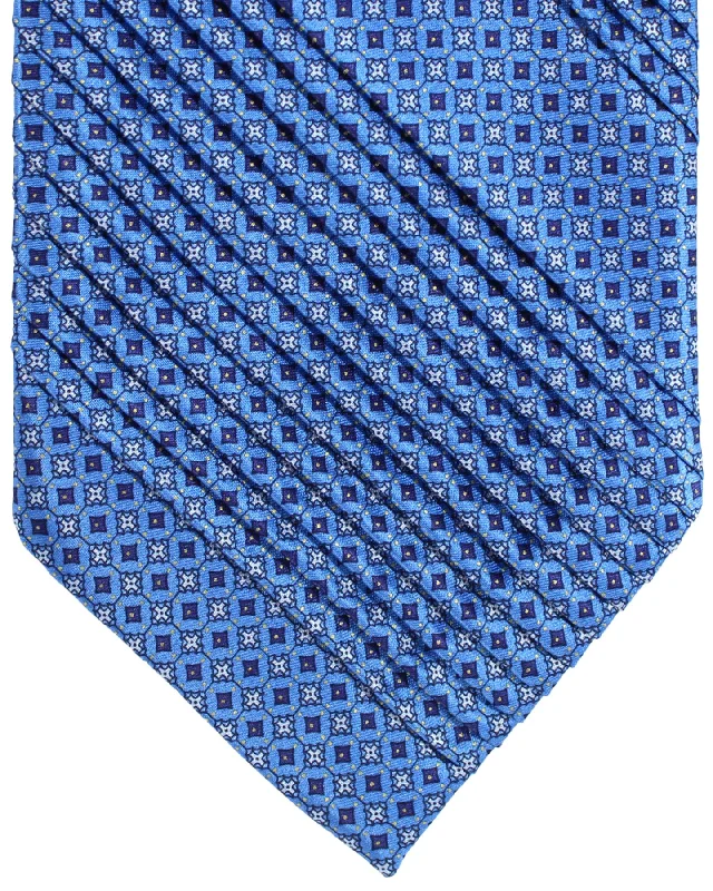 Men's tie with floral print-Stefano Ricci Pleated Silk Tie Dark Blue Medallions