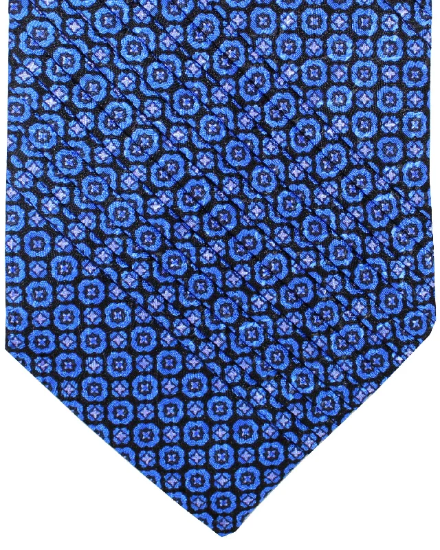 Men's tie with floral design-Stefano Ricci Pleated Silk Tie Royal Blue Navy Geometric