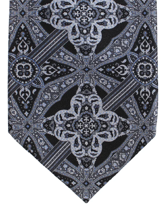 Men's tie for luxury events-Stefano Ricci Silk Tie Black Gray Large Medallions