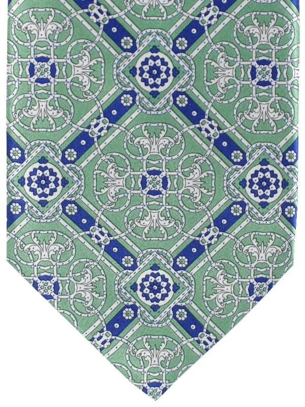 Best necktie for upscale events-Stefano Ricci Silk Tie Green Silver Royal Blue Medallions