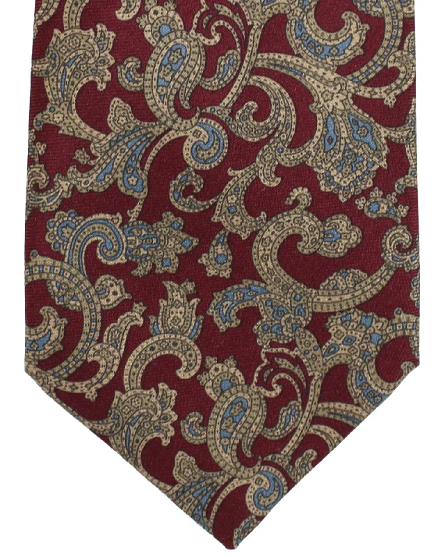 Men's tie with a contrasting stripe-Stefano Ricci Silk Tie Maroon Gray Blue Paisley