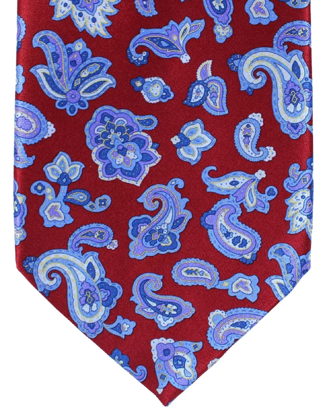 Men's business tie with subtle patterns-Stefano Ricci Silk Tie Red Blue Paisley