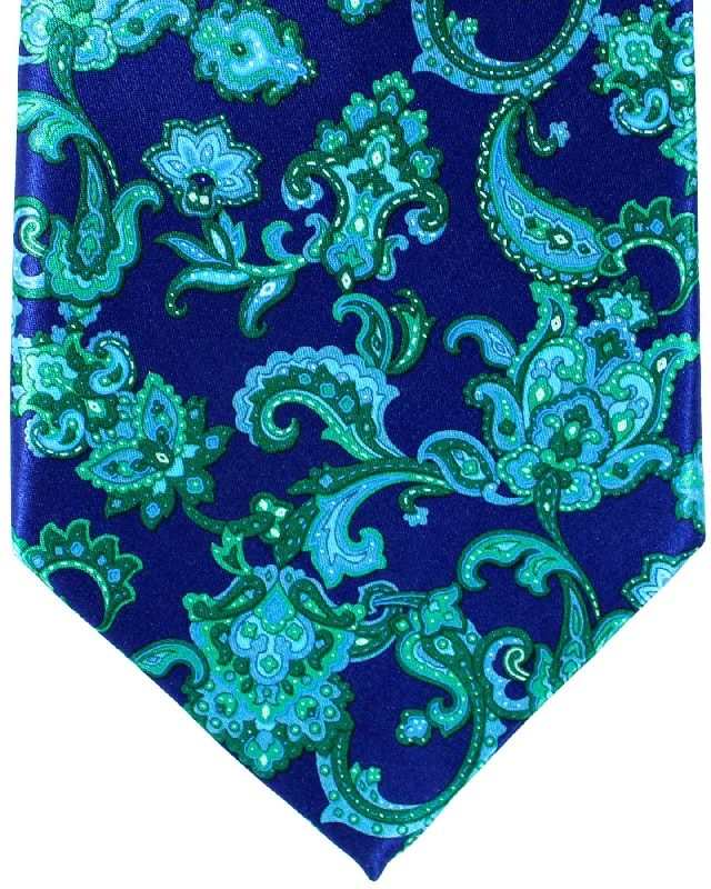 Men's tie with vibrant color-Stefano Ricci Silk Tie Royal Blue Green Paisley Ornamental Design