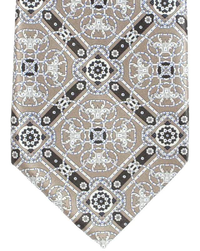 Men's silk tie for wedding season-Stefano Ricci Silk Tie Taupe Brown Medallions